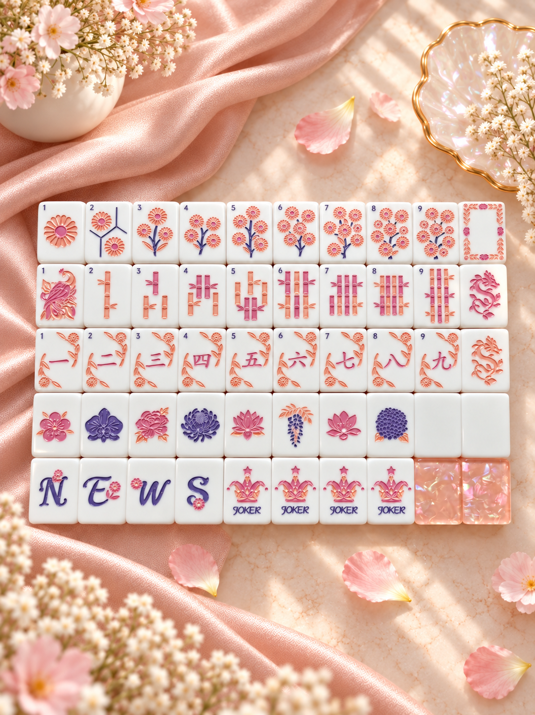 Peach Blossom American Mahjong Tiles