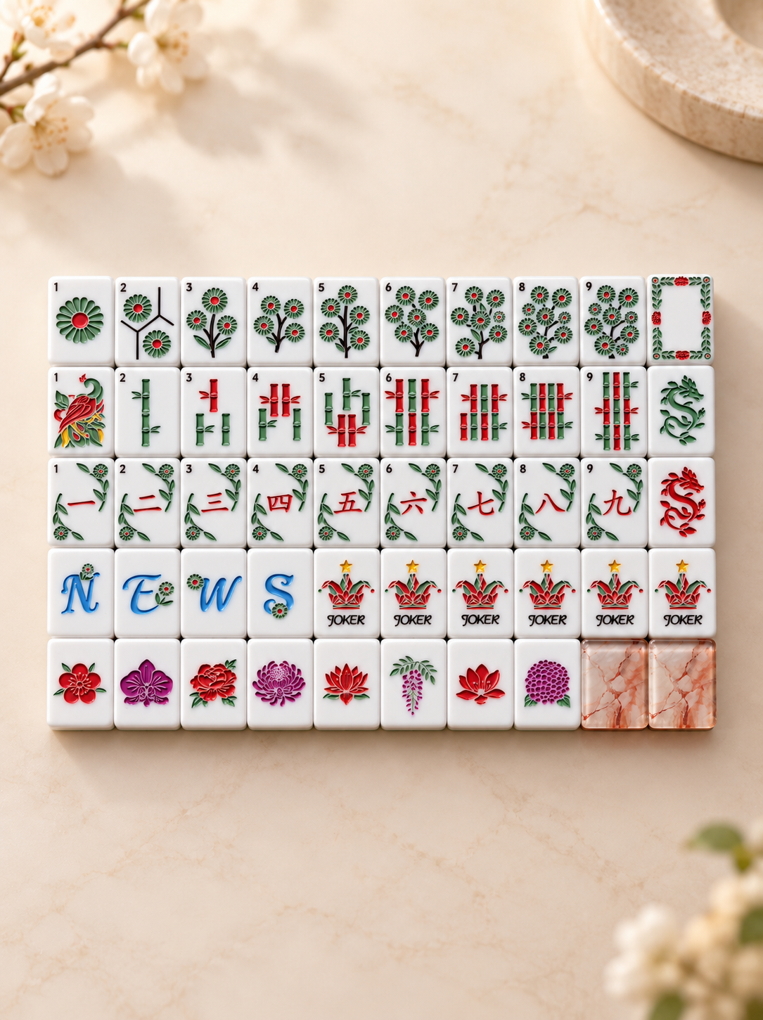 Rose Jade American Mahjong Tiles