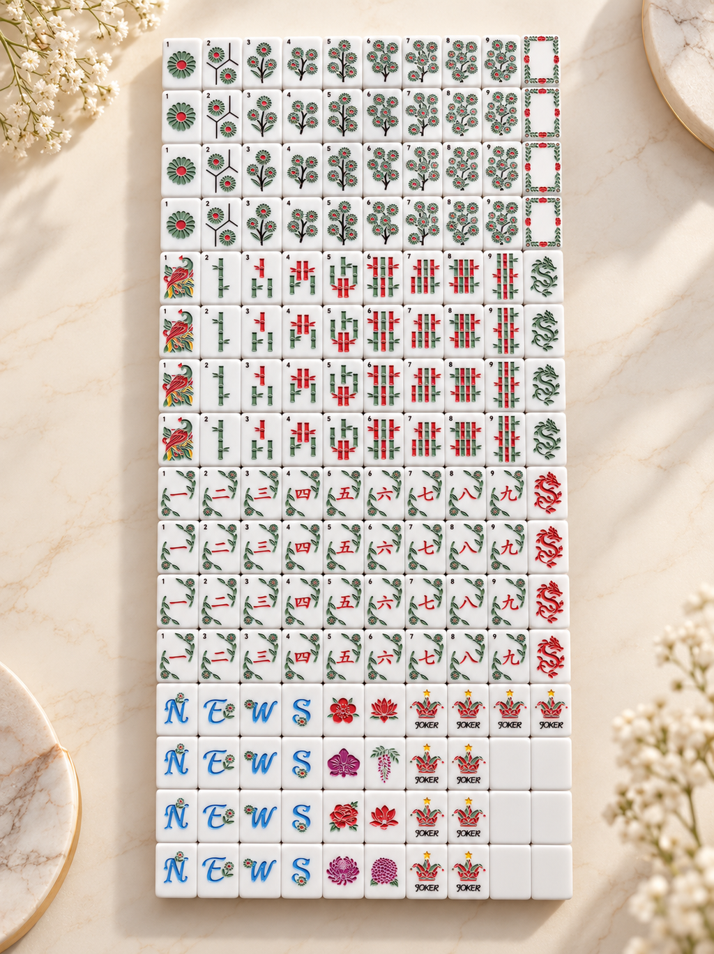 Rose Jade American Mahjong Tiles