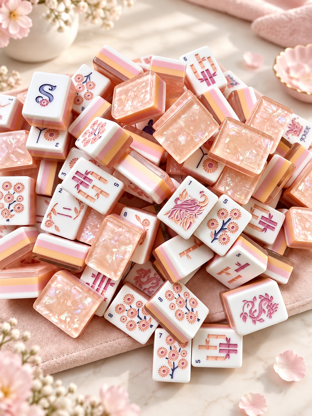 Peach Blossom American Mahjong Tiles