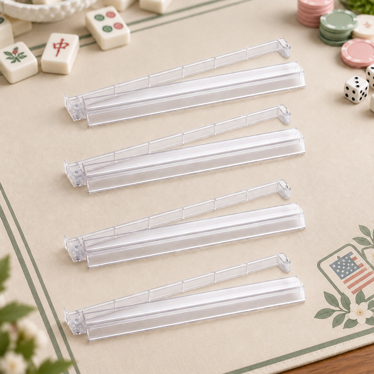 Clear American Mahjong Racks with Attached Pushers – Set of 4