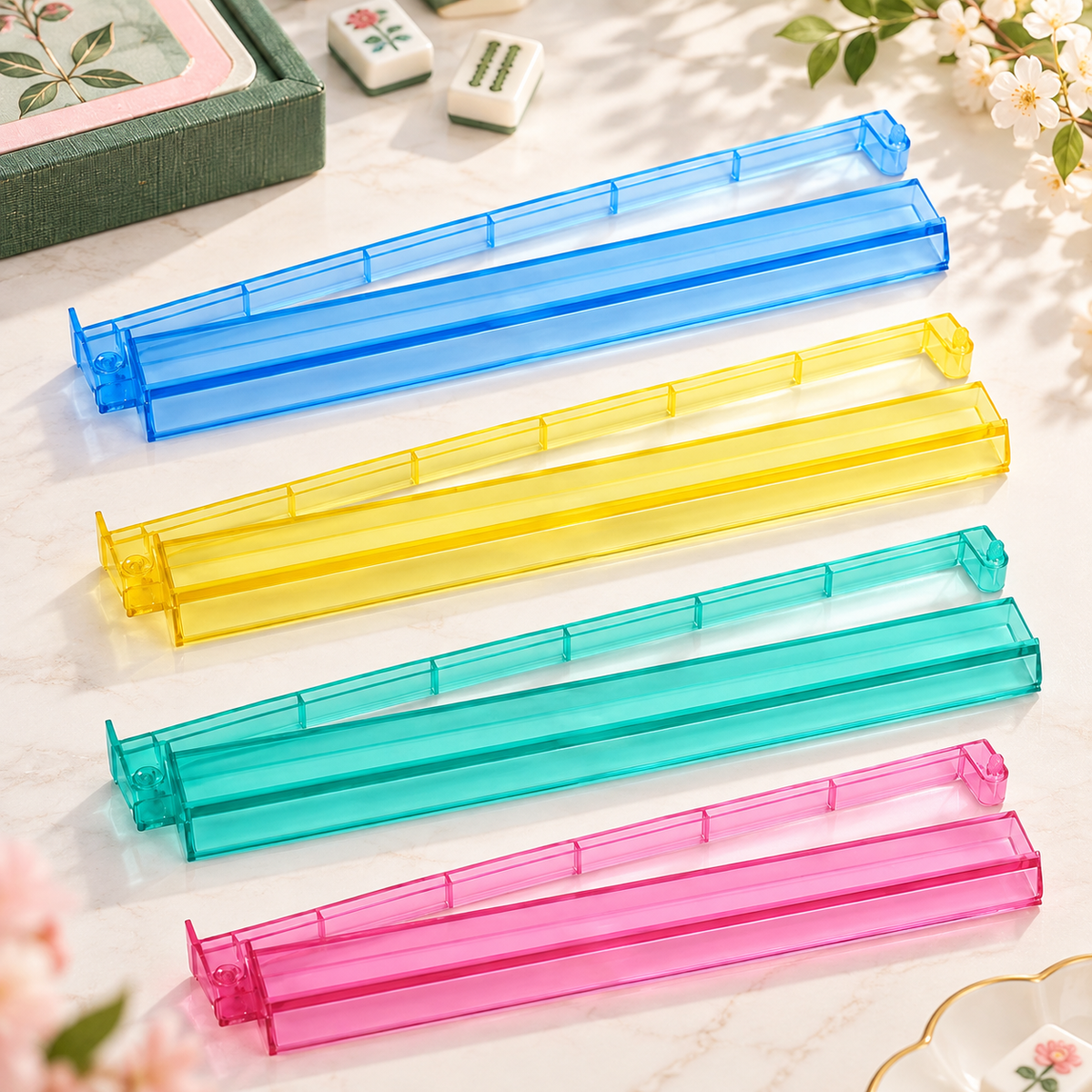 Clear American Mahjong Racks with Attached Pushers – Set of 4